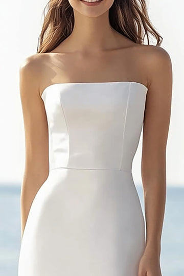 Satin Bodycon Ivory Strapless Maxi Rehearsal Dinner Dress